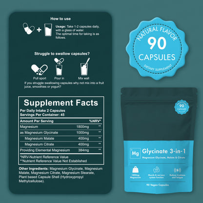 3-in-1 Magnesium Glycinate - Natural Deep Sleep